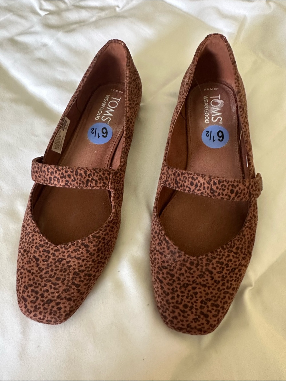 Toms Girls Mary Jane Flats in Brown Leopard